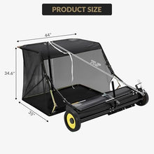 44" Lawn Sweeper Tow Behind, Grass Sweeper Tow Behind Ft Large Hopper, Heavy Duty Leaf & Grass Collector, Adjustable Brush Height Lever and Dumping Rope, Lawn and Yard Cleanup Tool