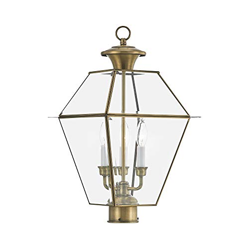 Livex Lighting 2384-01 Westover 3-Light Outdoor Post Lantern, Antique Brass