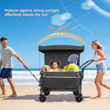 Multi-Functional Push-Pull Folding Wagon Cart with Rotating Handle & Canopy for Transport, Groceries, Outdoor Use, Heavy Duty Yard Utility Carts (Black+ Gray)