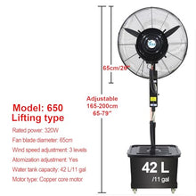 GFJYKDL Portable Misting Fan - 26In Outdoor Cooling Fan with 3 Speeds, Ideal for Restaurants, Garages, Gyms, Workshops - Liftable & Versatile Cooling Solution,65cm/26in