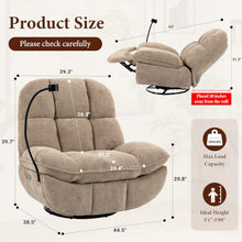 Culect Oversized Wide Swivel Rocker Recliner with Speaker, Khaki Plush