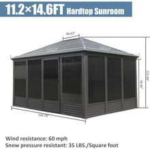 11.2x14.6FT Sunroom, Four Season Solarium Aluminum Hardtop Gazebo with Galvanized Steel Roof, Movable PVC Screen Walls, Sliding Doors, Sun Room Pavilion Gazebo for Patio Deck Backyard, Gray