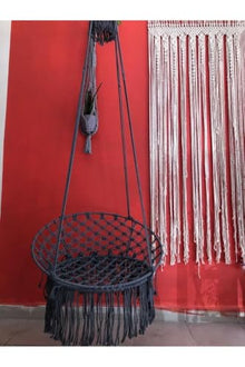 Macrame Hammock Swing Chair, Gray, One Size, Cotton Rope, 23.6 x 31.5 in Seat/Back, 220.5 lb Capacity, Scandinavian Style, Includes Steel Anchor for Concrete Ceilings