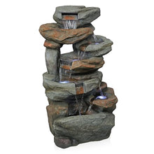 Alpine Corporation WIN1484S Cascading Natural Stone Fountain with LED Lights, Waterfall for Garden, Patio, & Lawn, 41" H