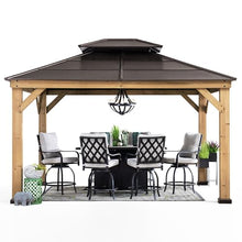 Sunjoy Hardtop Gazebo 11' x 13' Cedar Frame with Brown Steel Roof