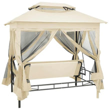 KGTKGTYER Gazebo Swing Bench with Canopy and Curtains, Convertible Outdoor Porch Garden Patio Seat Bed, Cream White
