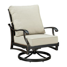 Oakland Living Pair of Black Aluminum Patio Deep Seating Swivel Rocker Club Chairs with Light Grey Cushions