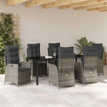 LKJVFCPW 7 Piece Garden Dining Set, Patio Furniture Table and 6 Chairs with Cushions, Grey Poly Rattan Outdoor Seating for Backyard