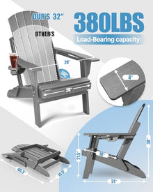 POWERWOOD Adirondack Chair with Cup Holder: Adirondack Chairs set of 4 Plastic HDPE Material Furniture - Composite Fire Pit Chairs Foldable for Outdoor/Backyard/Garden/Lawn/Deck/Porch/Patio