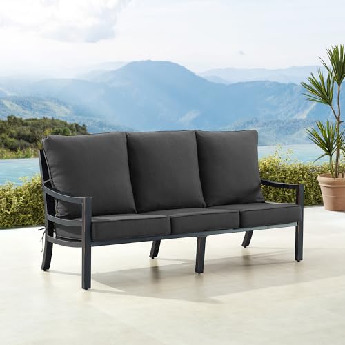 Oakland Living Black Aluminum Patio Deep Seating Outdoor Sofa Couch with Black Cushions