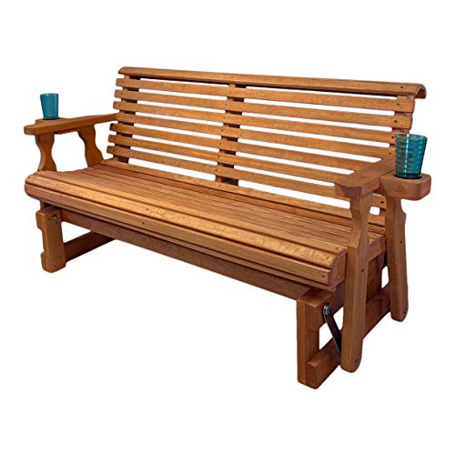 Amish Casual Heavy Duty 800 Lb Roll Back Pressure Treated Porch Glider with Cupholders (5 Foot, Cedar Stain)