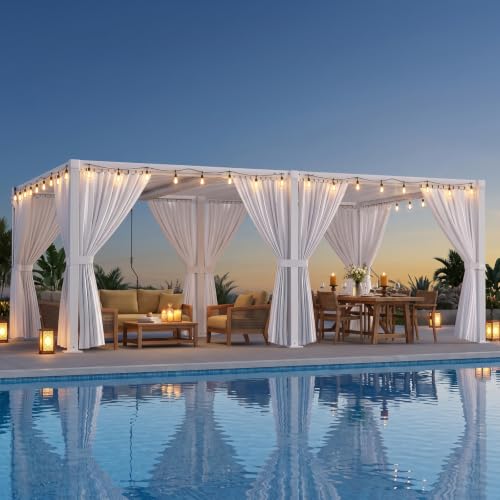 ADRERIC Louvered Pergola 12'x20' Outdoor Pergola with Roof, Heavy Duty Aluminum Frame & Waterproof Curtains, Hardtop Gazebo with Adjustable Louvers for Patio, Deck and Backyard, White