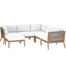 Modway Clearwater Outdoor Patio Teak Wood 6-Piece Sectional Sofa in Gray White