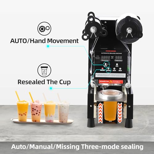 Garvee Auto Cup Sealing Machine 500-650 Cups/H Digital Control LCD Black