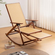 Chinese-Style Rattan Lounge Chair Split Sleeper Rocking Chair for Patio, Garden Balcony Handwoven Cane Chair for Ultimate Relaxation(Brown,107 * 93 * 54cm)