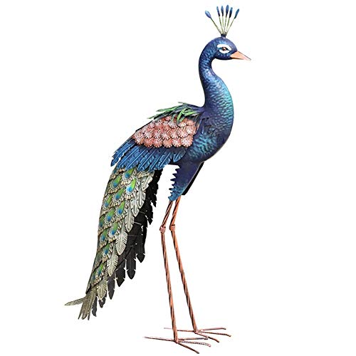 AKSHVA Outdoor Statues for Garden, Front Porch Peacock Sculpture, Retro Iron Art Simulation Peacock Display Garden Garden Animal Decoration Landscape Blue Peacock Decoration (Color : Cream)