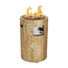 Afterglow 16" Round Propane Fire Pit Smokeless Propane Fire Column Terrafab 40,000 Btu with Lava Rocks & Weather Resistant Cover for Outdoor Patio Garden Backyard Decking Decor, Brown Wood Grain