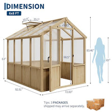 6x8 FT Greenhouse - Large Wooden Greenhouses for Outdoors, Heavy Duty Spruce Frame Greenhouse with PC Panels, Adjustable Roof Vents & Lockable Door, Walk-in Green Houses for Garden, Backyard, Patio