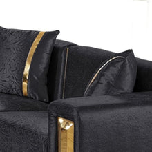 Benzara Loveseat with 2 Pillows, Barrel Back, Gold Base, 68 Inch Black