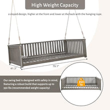 Merax Patio Twin Size Garden Swing Bed Wood Porch Swing Loveseat Chair with Ropes for Backyard, Safe Sloped Design