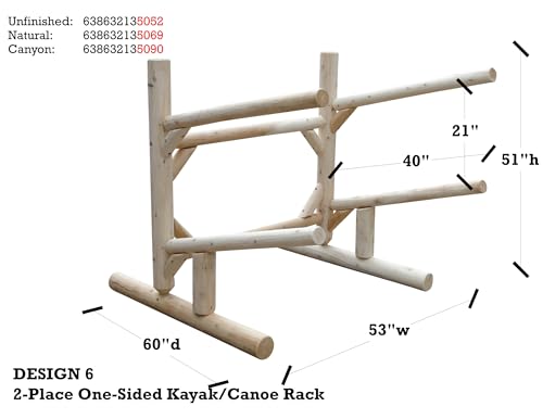 Log Kayak Rack Freestanding 2-Place Storage System Unfinished