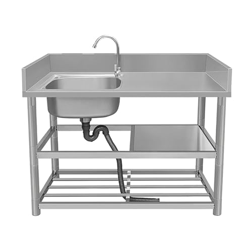 NYTFHMS Stainless Steel 1 Compartment Commercial with Faucet & Strainer - Ideal for Outdoor Grills Restaurants Camping & Gardens - Versatile & Easy to Clean,L1-100x50x80cm
