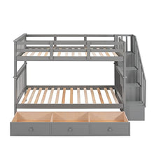 BIADNBZ Twin Over Twin Bunk Bed with Stairs and Storage Drawers Grey