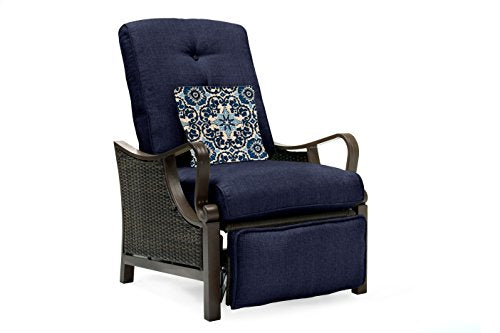 Hanover Ventura Brown Wicker Outdoor Recliner Chair with Cushions and Accent Pillow, Luxury All-Weather Outdoor Patio Recliner Chair with Rust Resistant Steel Frames for Deck, Backyard, Pool Side