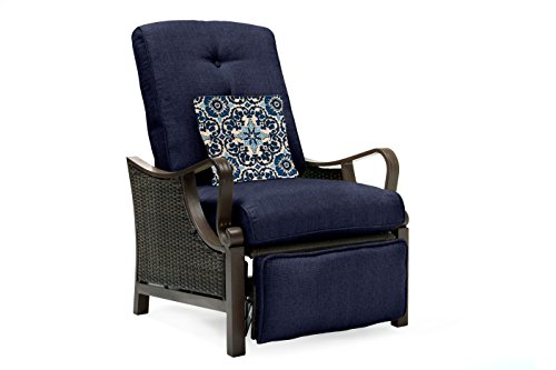 Hanover Ventura Brown Wicker Outdoor Recliner Chair with Cushions and Accent Pillow, Luxury All-Weather Outdoor Patio Recliner Chair with Rust Resistant Steel Frames for Deck, Backyard, Pool Side
