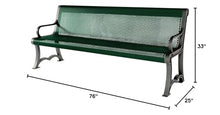 COATEDOUTDOORFURNITURE Bench, Green, Punched, 6Ft, with Back, Portable