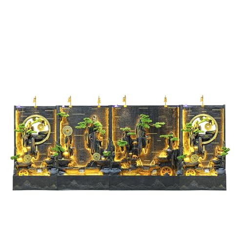 CHYIFSHIY Elegant Zen Landscape Waterfall Fountain with LED Lighting and Artificial Greenery – Indoor and Outdoor Feng Shui Water Feature for Home and Garden Décor(#2713+2715+2719+2713)
