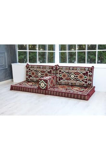 Şark Köşesi Seating Cushion Set Burgundy Anadolu Model 4 Piece Floor Pillow Set with Back and Armrest Cushions for Living Room, Balcony, and Patio - Durable Fabric, High-Density Foam