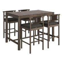 Modway Eleni 5-Piece Outdoor Teak Wood Bar Set in Weathered Gray Flint – 56 Inch Rectangular Patio Bar Table with 4 Bar Chairs