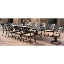 Darlee Ocean View 11 Pc Cast Aluminum Dining Set w/ 92 X 42 Inch Series 30 Extension Table & 2 Swivel Rockers in Antique Bronze/Sesame