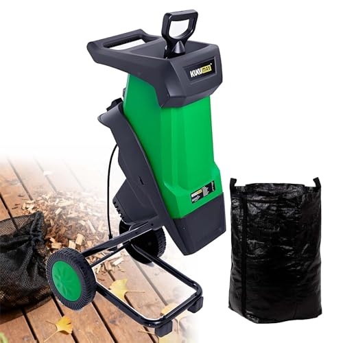 EXSHUING Electric Garden Shredder 2400W with 50L Bag, Quiet Leaf Mulcher, 40mm Cutting Capacity, Heavy Duty Wood Chipper and Yard Waste Shredder with Wheels for Home Garden Waste Management