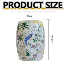 DESALAI Decorative Drum Stool with Flowers & Butterflies - Glazed Ceramic Bohemian Garden Seat for Patio and Living Room