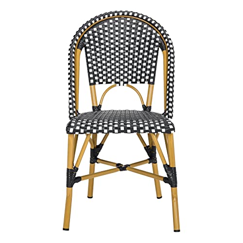Safavieh Home Collection Hooper Indoor-Outdoor Stacking Side Chairs | Black, White Light Brown | Set of 2