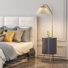 ZHONGCHENGWU Floor Lamp Modern Round LED Nightstand with Charging Station & 3-Color Bulb, 2 Wood Drawers(White)