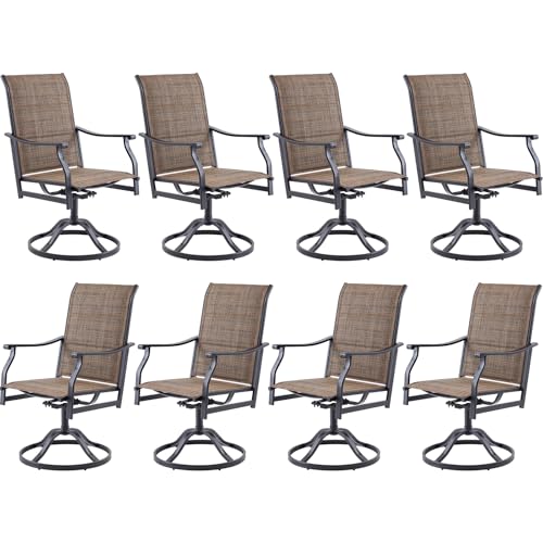 Soohow Swivel Outdoor Dining Chairs Set of 8, Patio Swivel Dining Chair with Textilene Fabric, Outdoor Metal Armchair All Weather Resistant, Ergonomic Comfort, Perfect for Patio, Backyard, Balcony