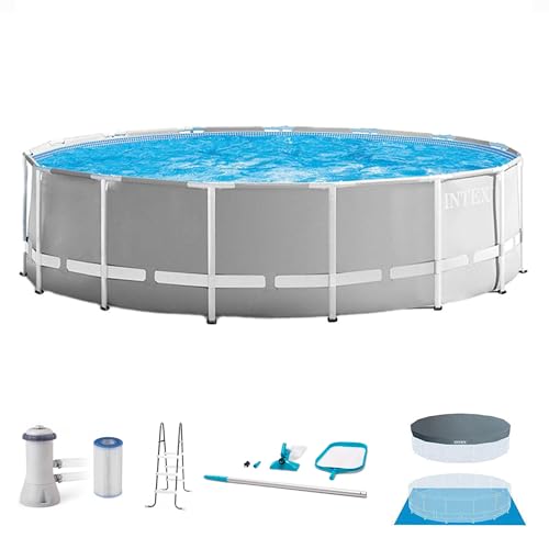 Intex Prism Frame 15ft x 48in Round Above Ground Swimming Pool Set Bundle