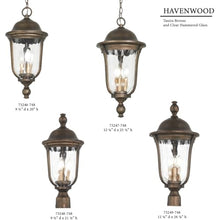 Minka Great Outdoors 73246-748 Havenwood - 3 Light Outdoor Chain Hung Mount, Tavira Bronze/Alder Silver Finish with Clear Hammered Glass