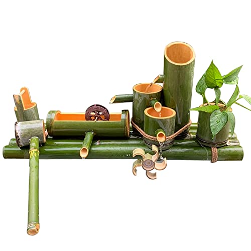 GenSDH Natural Bamboo Water Fountain, Water Features Kit with Pump & Feng Shui Wheel, Garden Fountains Outdoor Patio, for Indoor Pond Fish Tanks Flower Pots, 100Cm,100cm