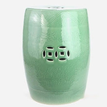 JOYNOW Ceramic Garden Stool Decorative Garden Stools Handmade Green Glaze Color Glaze Embossed Copper Coins Porcelain Stool Cooler Stool Home Furnishing Items Garden Stool Ceramic(B)