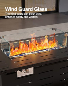 GarveeLife 55" Propane Fire Pit Table, 48000 BTU Gas Fire Pit Table with Ignition System, Outdoor Fire Table with Glass Rocks for Patio Garden Backyard, Rain Cover and Wind Guard Glass Included