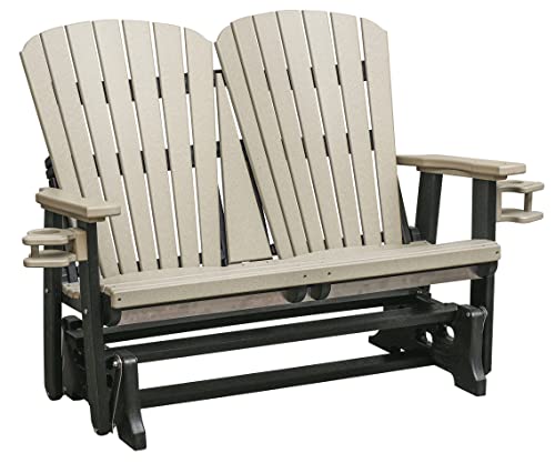 American Furniture Classics OS Home and Office Model 420WWBK Dual Fan Back Glider in Weatherwood with a Black Base, Made in the USA and Constructed from High Density Poly Resin