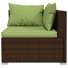 Todiikf Patio Loveseat with Cushions, Brown Poly Rattan 2-Seater Outdoor Sofa for Garden Backyard, Modular Wicker Sectional Couch with Steel Frame and Green Pillows, 55.1 Inch Length