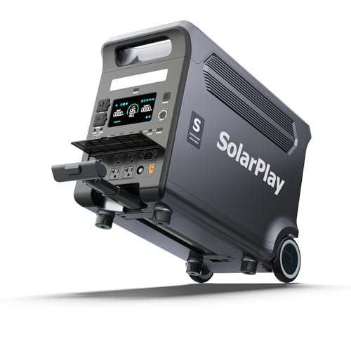 SolarPlay 3600W (5500W Peak) Portable Power Station, 3840Wh Solar Generator LiFePO4 Battery, 2Hrs Fast Charging, Adjustable Input Power, UPS function with AC output for Home Camping Outdoor RV Backup
