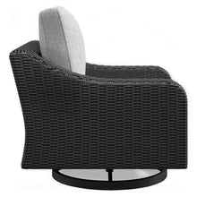 BOWERY HILL Outdoor Swivel Lounge Chair with Cushion, 360-Degree Swivel, Black Resin Wicker and Aluminum Frame, UV-Resistant Nuvella Fabric, Powder-Coated Finish, 35" W x 37" D x 35" H, Patio Seating