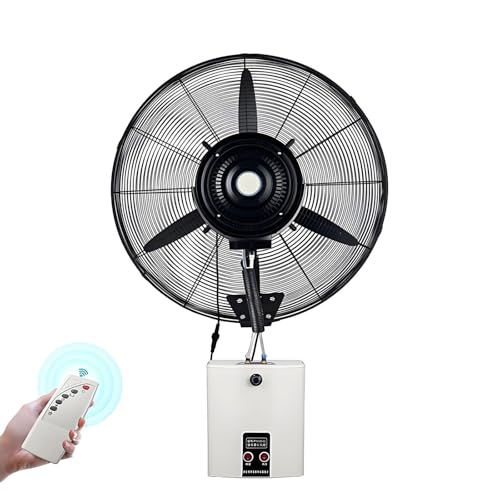 JKSVTF Wall Mount Oscillating Misting Fan with Remote, 3 Wind Modes & 15L Water Tank, Ideal for Cooling Industrial Spaces Like Shops and Garages (71cm/28in)