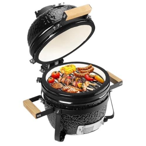 13-Inch Round Ceramic Smoker Grill, Tabletop Outdoor BBQ Braiser for Pizza & Grilling